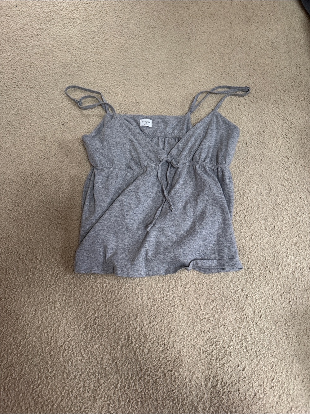 Aritzia Heather Gray Tie-Front Tank Top
